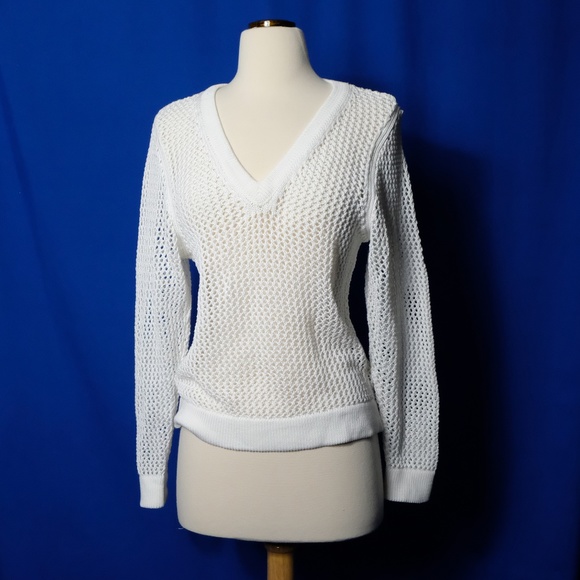 rag & bone White Open Weave V Neck Sweater - Picture 1 of 7